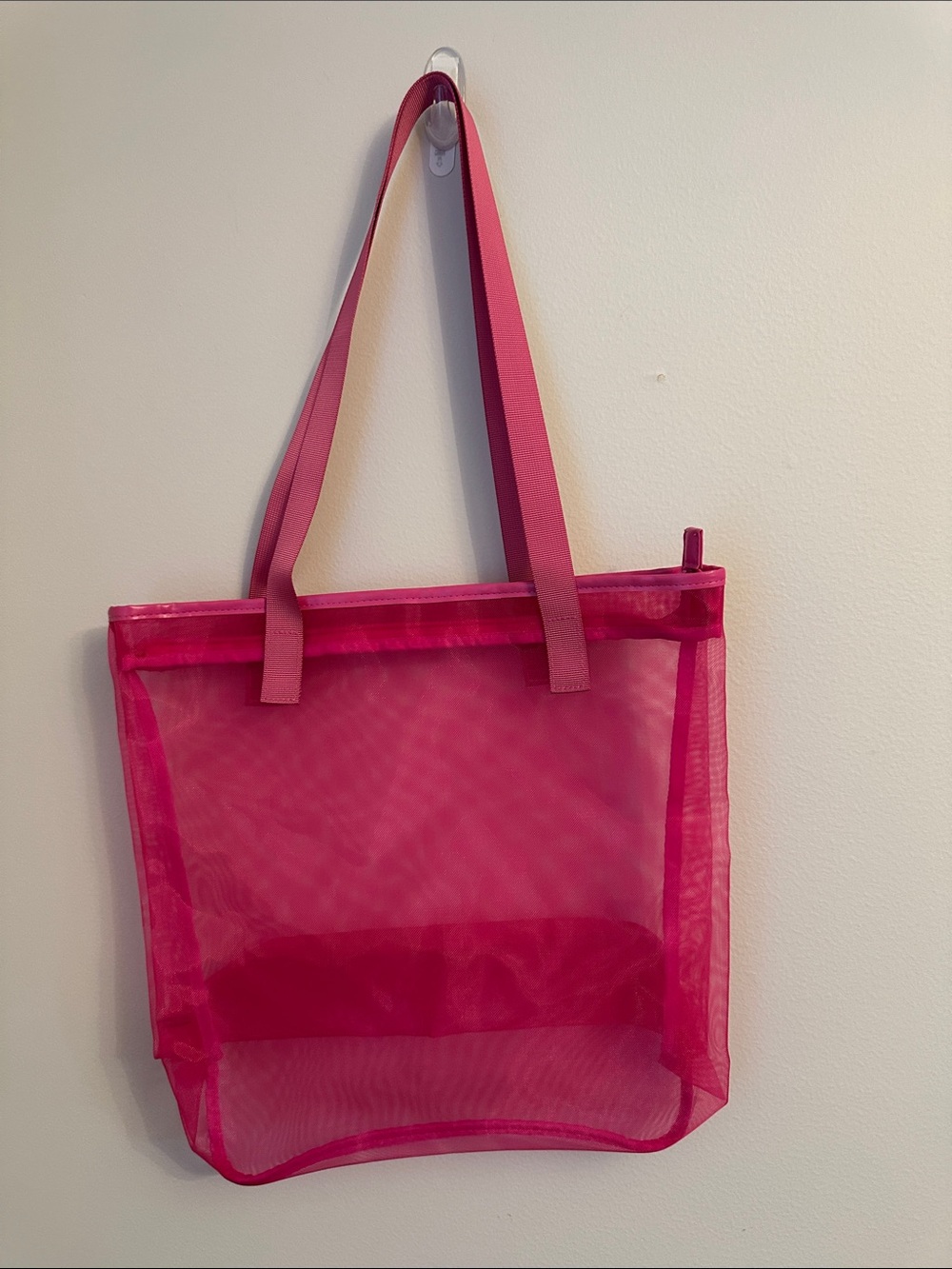 Hot Pink Mesh Tote Bag with Shoulder Straps